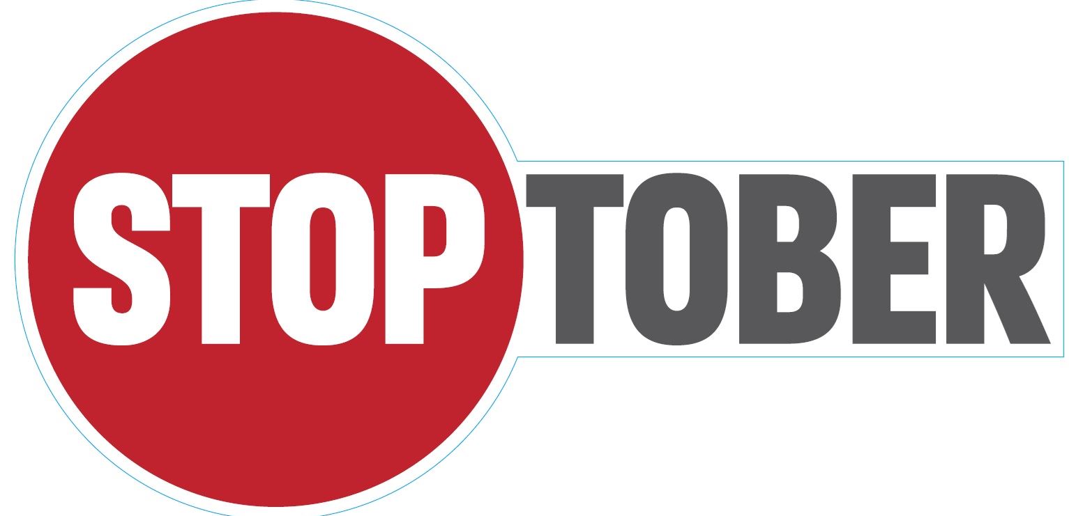Stoptober red stop sign and black letters spell out TOBER