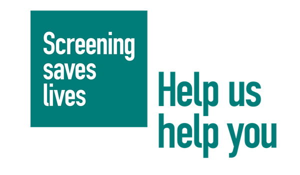 White letters spell out the following words, Screening saves lives. Teal letters spell out, Help Us to Help You